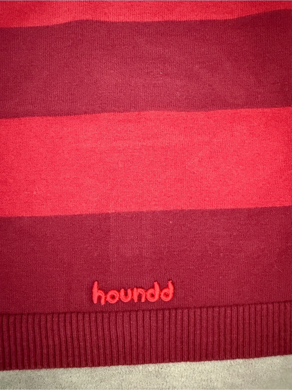 Greyhound Dog Red Striped Polo Sweater with White Collar